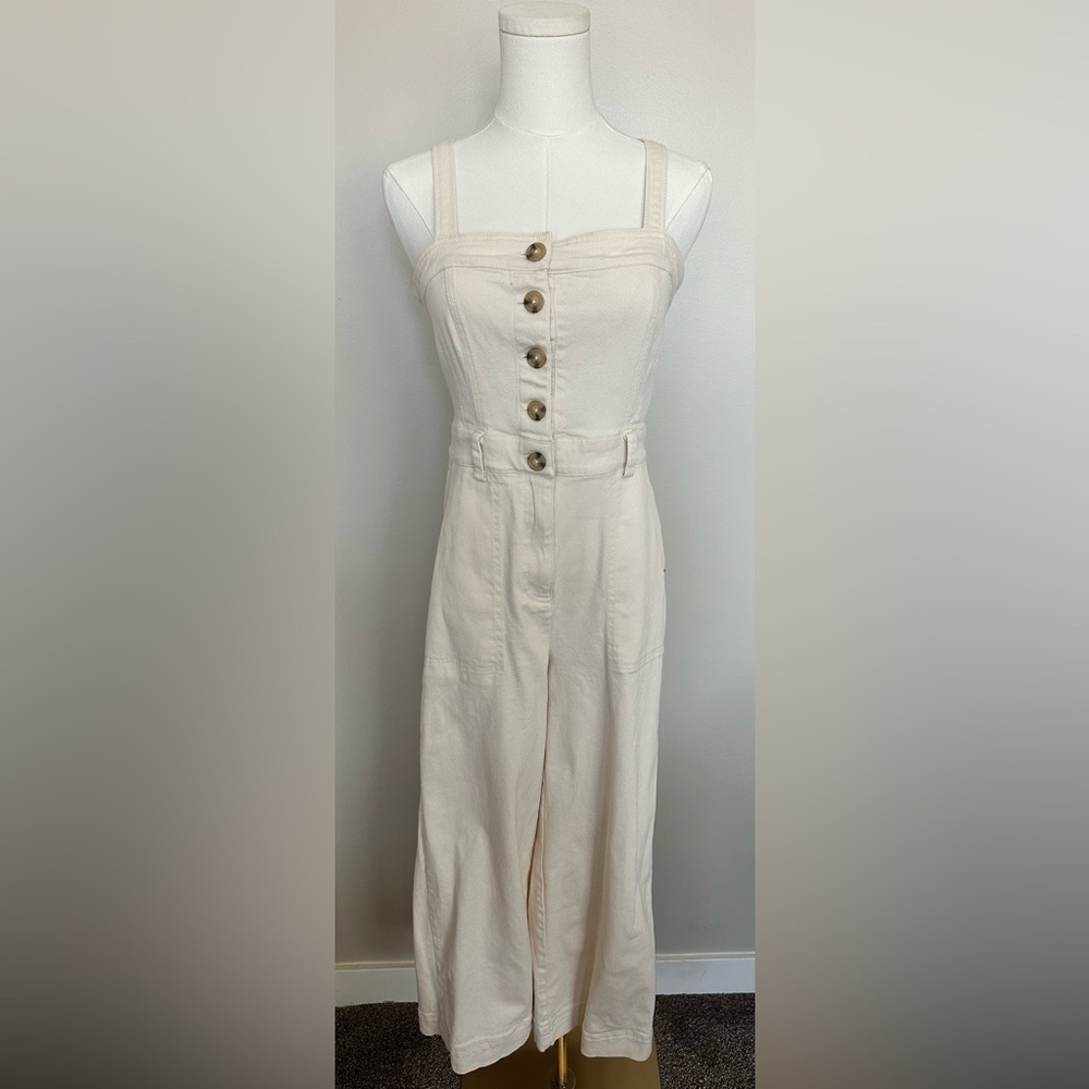 Urban Outfitters Molly Cream Textured Denim Jumpsuit M